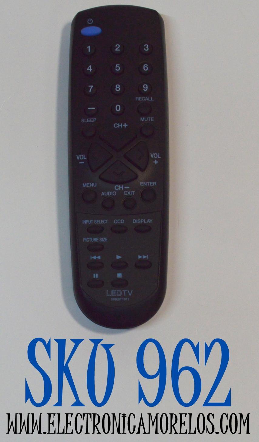 CONTROL REMOTO PARA TELEVISORES SANSUI LED TV / NUMERO DE PARTE 076E0TT011 / 076K0UT011 / 076E0PV061 / MODELO SLED1937 / SLED1937A / SLED2237 / SLED2490 / SLED2400A / SLED2468W / COMPATIBLE CON VARIAS MARCAS - Imagen 1