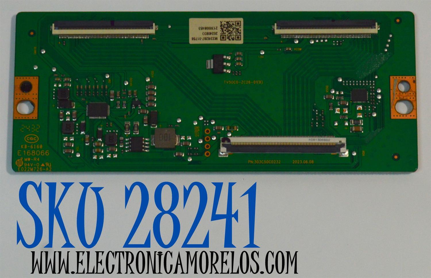 T-CON ORIGINAL PARA TV ONN / NUMERO DE PARTE 513C50C0M22 / TV50C0-ZC26-01(B) / 303C50C0232 / M22/6287-01758 / 2130006453 / E022M726-A2 / PANEL V430DJ1-Q01 D2 / DISPLAY V430DJ1-Q01 REV.D2 / MODELO 100012584 43"