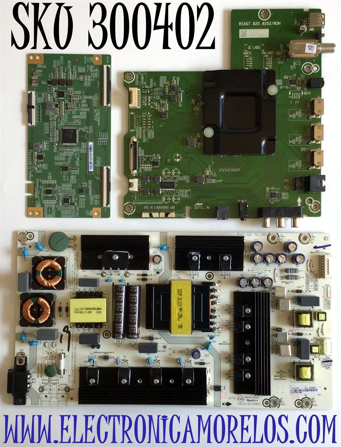 KIT DE TARJETAS PARA TV HISENSE·ROKU TV / MAIN 242999 / RSAG7.820.8252/ROH / 235929 / HU65A6100UWR / FUENTE 235738 / RSAG7.820.7911/ROH / HLL-5465WC / T-CON 44-9771460O / 47-6021218 / HV650QUBF90 / PANEL HD650S1U71\S1\GM\ROH / MODELO 65R6E HU65A6100UWR