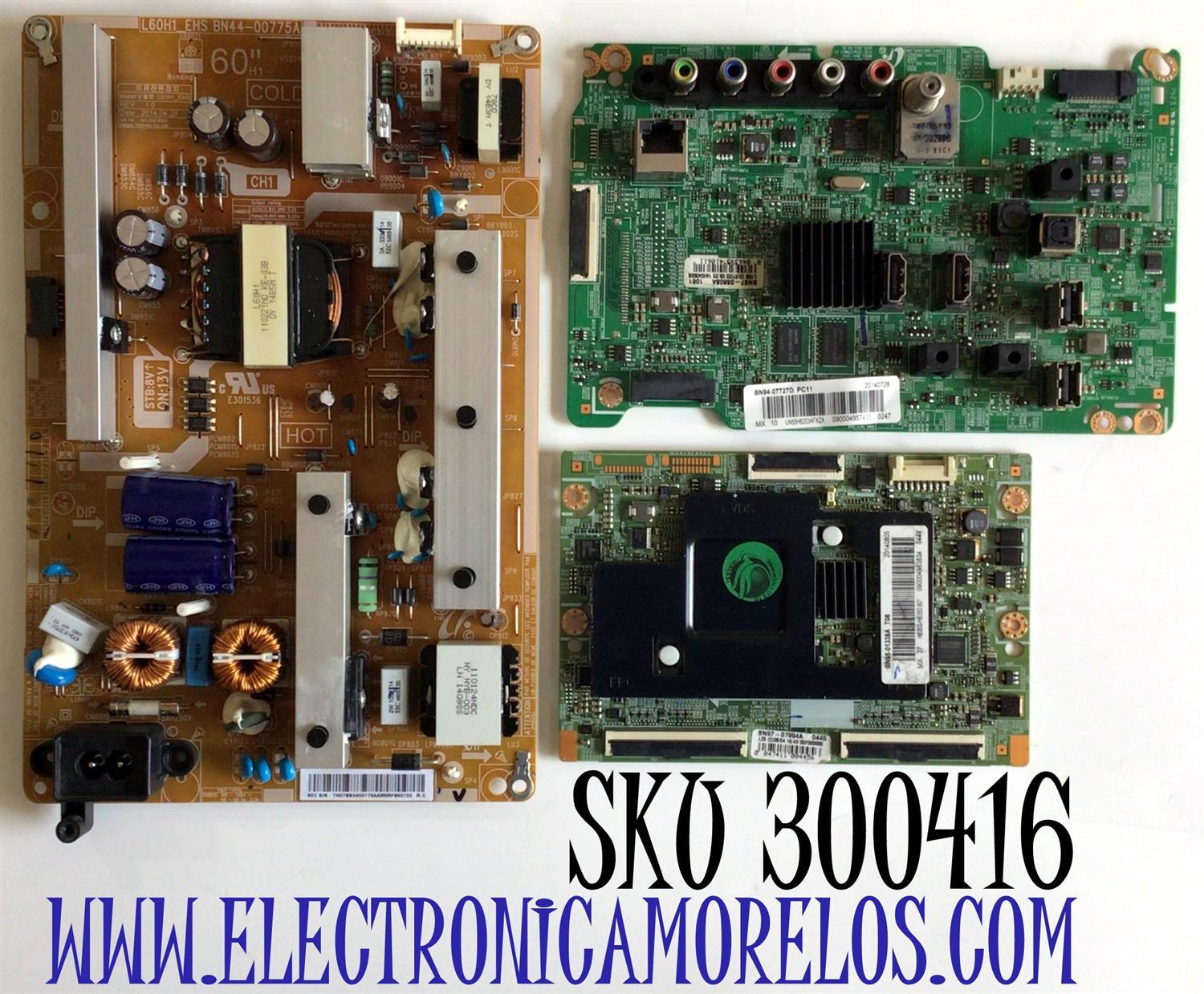 KIT DE TARJETAS PARA TV SAMSUNG HD SMART TV / NUMERO DE PARTE MAIN BN94-07727D / BN41-02245A / BN97-08808A / T-CON BN95-01336A / BN41-02132A / BN97-07994A / FUENTE BN44-00775A / BN4400775A / L60H1_EHS / PANEL CY-DF600CGSV4H / MODELO UN60H6203AFXZA GH02