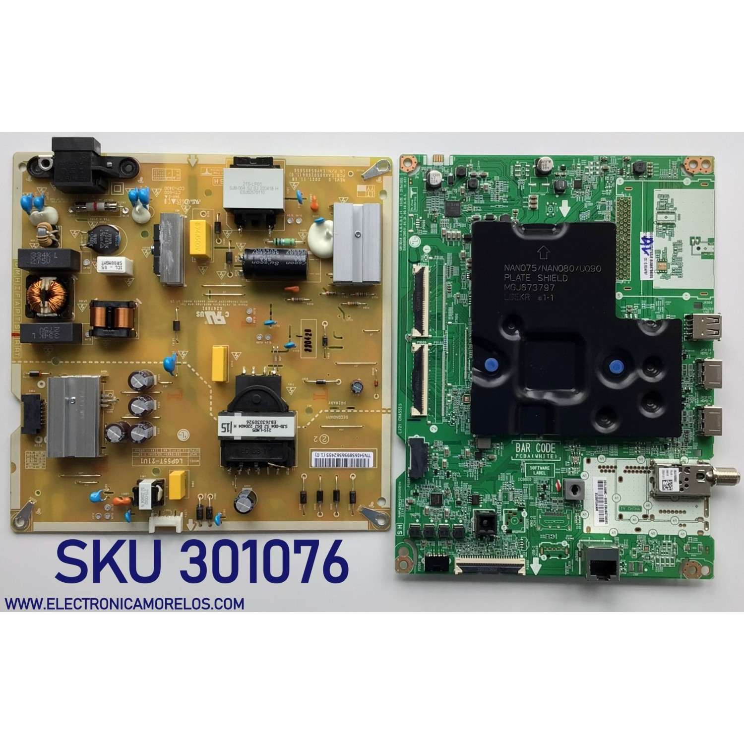 KIT DE TARJETAS PARA TV LG / MAIN EBU66759005 / EAX69581205(1.0) / FUENTE EAY65895656 / EAX69502604(1.0) / LGP55T-21U1 / PANEL NC550TQG-ABKH7 / MODELO 55UQ7070ZUE.BUSFLJM