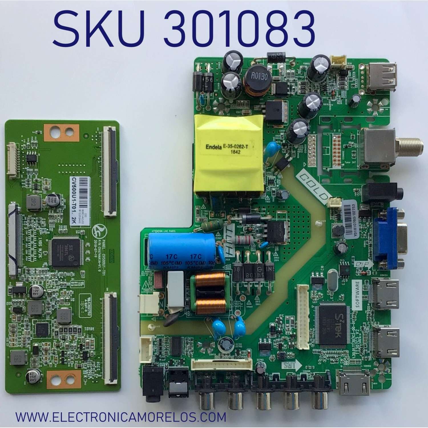 KIT DE TARJETAS PARA TV WESTINGHOUSE / MAIN FUENTE W18147-3-SY / TT307C3 V2 / 1.30.01 TT307C3-00-01  / T-CON CV6744A1A-V1.0 / CV500U1-T01 / PANEL T500-TAF-DLED / MODELO WD49FB1018