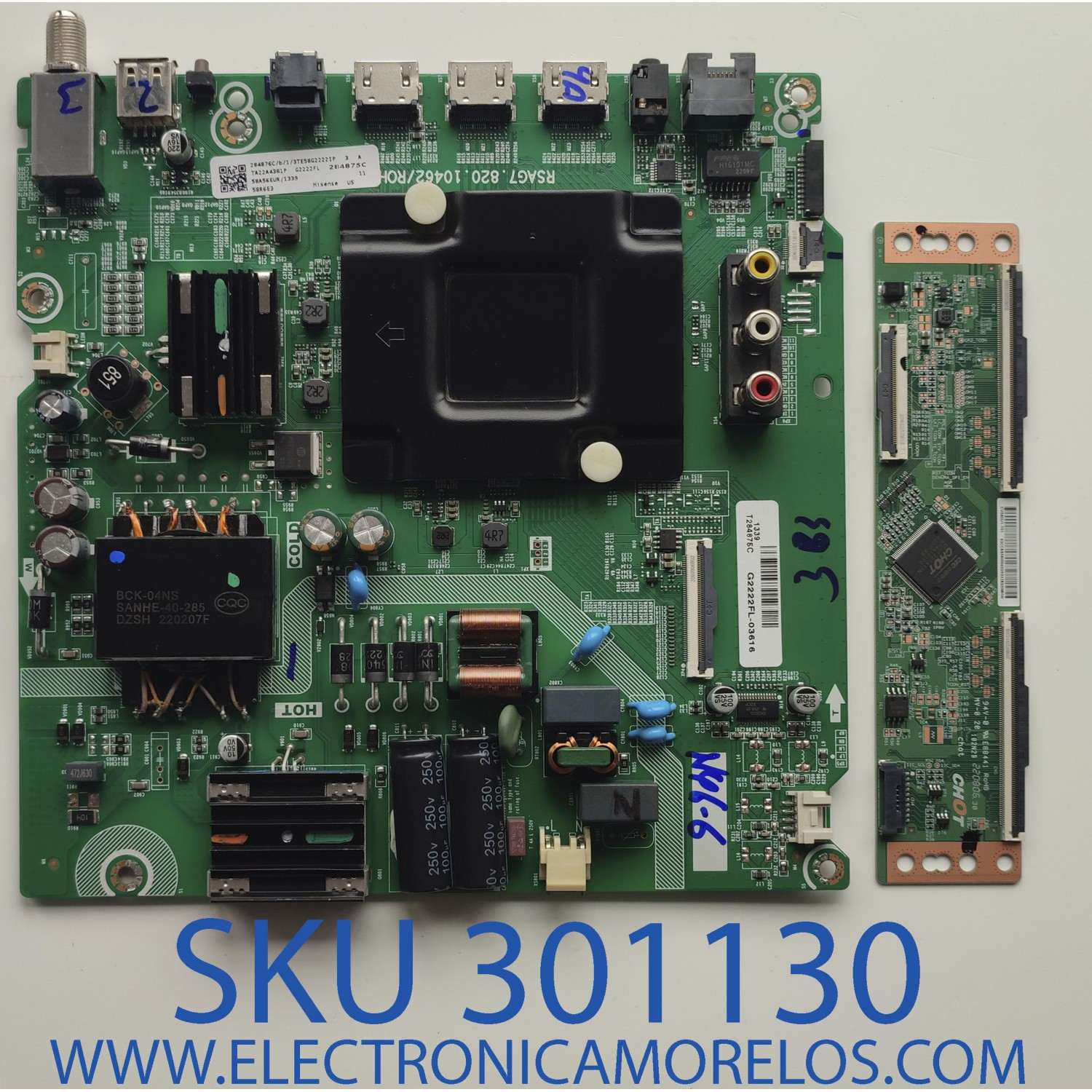 KIT DE TARJETAS PARA TV HISENSE / MAIN FUENTE 284876 / RSAG7.820.10462/ROH / 284875C / T-CON CV580U1-T01 / PANEL HD580X1U91-L1/S0/GM/CKD3A/ROH/1 / DISPLAY CV580U1-T01 / MODELO 58R6E3
