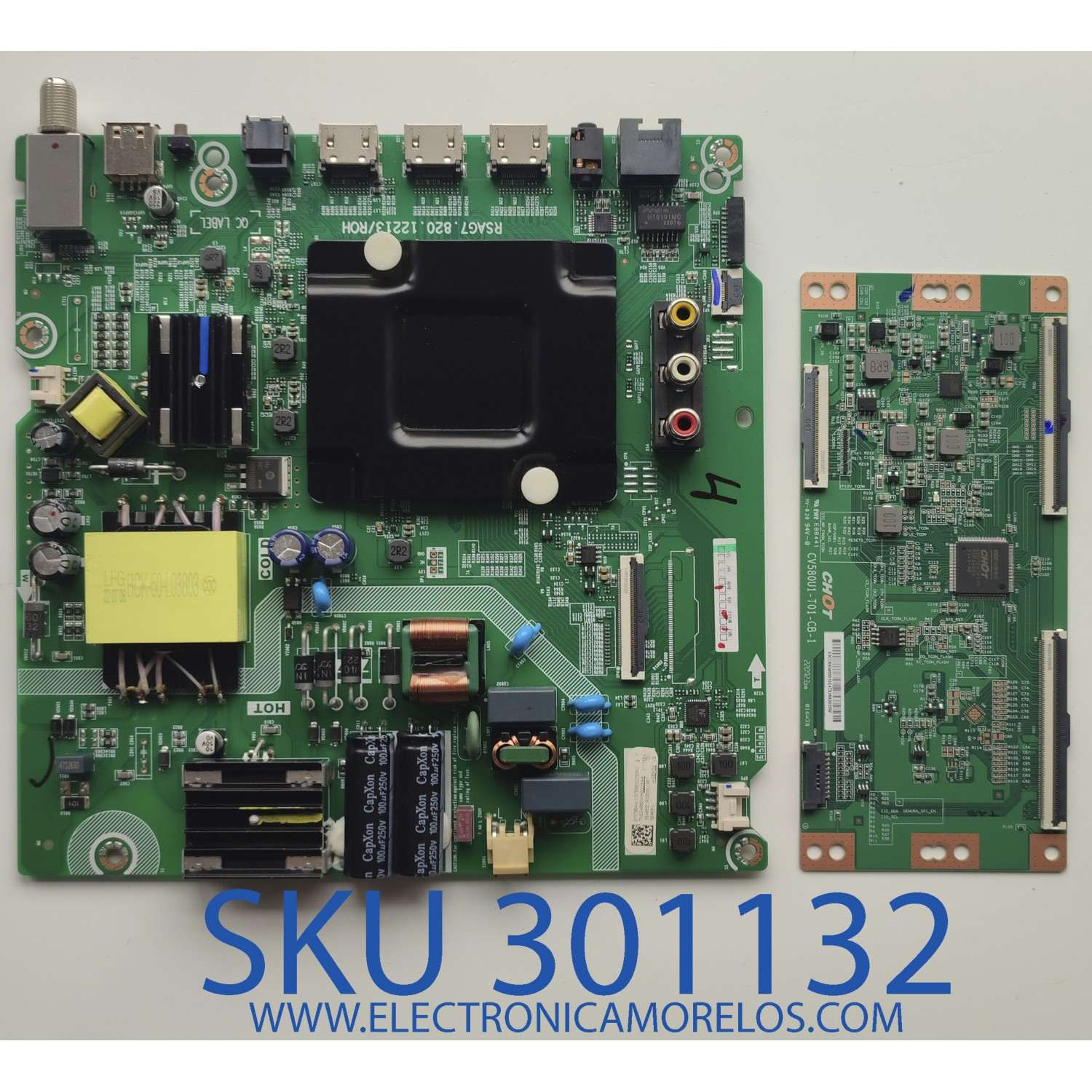 KIT DE TARJETAS PARA TV HISENSE·ROKU TV 4K·UHD·HDR / NUMERO DE PARTE MAIN 311758 / RSAG7.820.12213/ROH / 311759A / T-CON CV580U1-T01-CB-1 / E3CCBB580001 / PANEL HD580X1U93-L1/S0/GM/ROH / DISPLAY CV580U1-T01 REV:02 / MODELO 58R6E3