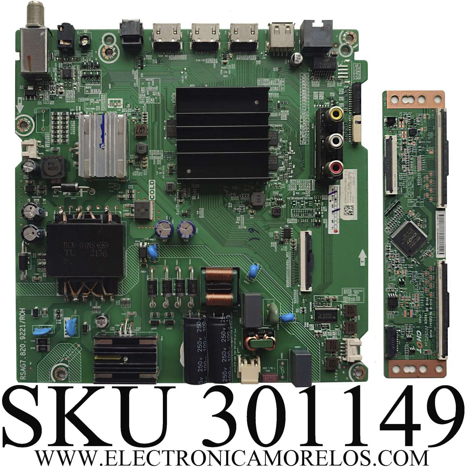 KIT DE TARJETAS PARA TV HISENSE / NUMERO DE PARTE MAIN FUENTE 280868 / RSAG7.820.9221/ROH / 280667 / HU58A6109FUWR(1000) / T-CON CV580U1-T01 / E3CCBB5800040G / PANEL HD580X1U91-L1\S1\GM\ROH / DISPLAY CV580U1-T01 REV:02 / MODELO 58R6E3 58A6109FUWR - Imagen 1