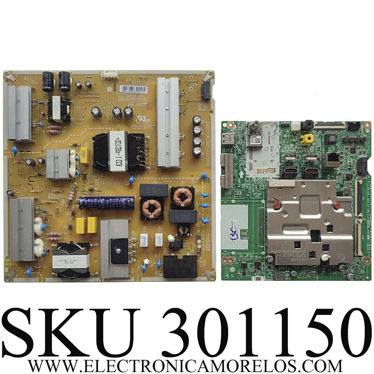 KIT DE TARJETAS PARA TV LG / MAIN EBT66768701 / EAX69109605(1.0) / FUENTE EAY65769222 / EAX69063802(1.0) / PANEL NC750DQH-ABHR1 / DISPLAY HV750QUB-M7D / MODELO 75UN9070AUD.BUSFLKR