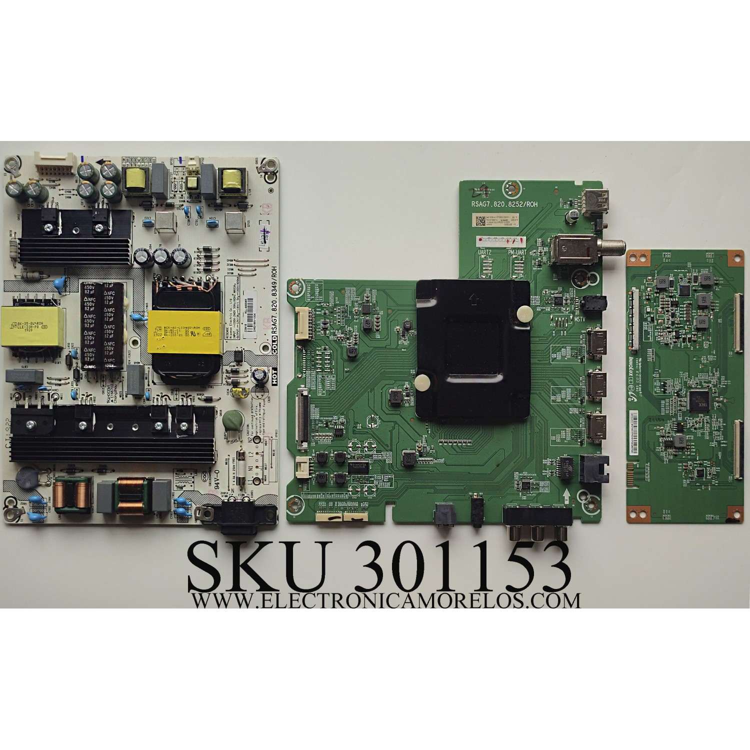 KIT DE TARJETAS PARA TV HISENSE / MAIN 248100 / RSAG7.820.8252/ROH / 248097 / FUENTE 239418 / RSAG7.820.8349/ROH / T-CON MACDJ4E12 / BN7W01FPEH91F / PANEL HD580S1U03-L1/S1/GM/ROH / MODELO 58R6E