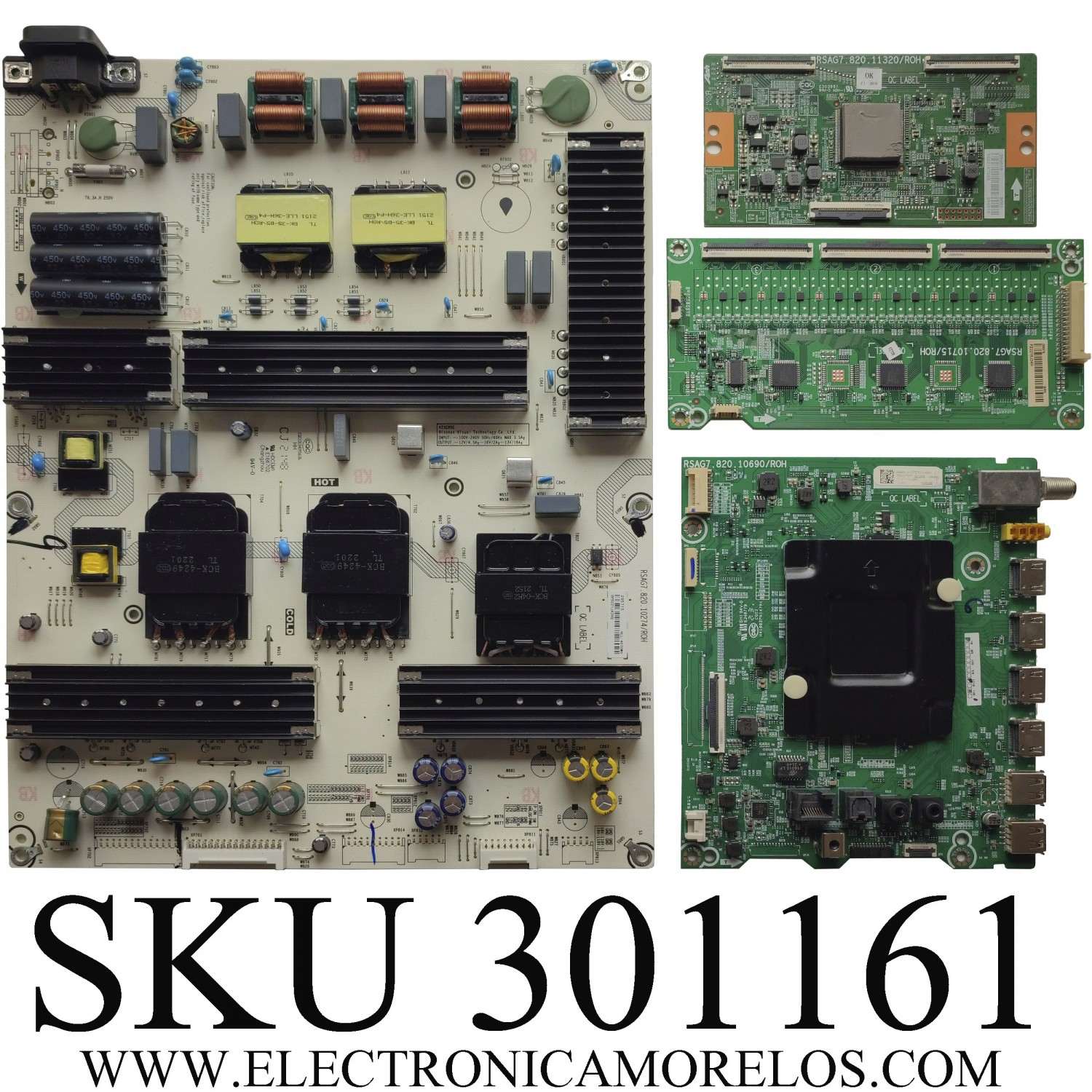 KIT DE TARJETAS PARA TV HISENSE / MAIN 295585 / RSAG7.820.10690/ROH / 295586 / FUENTE 295715 / RSAG7.820.10274/ROH / T-CON  296018 / RSAG7.820.11320/ROH / MODELO 75U6G