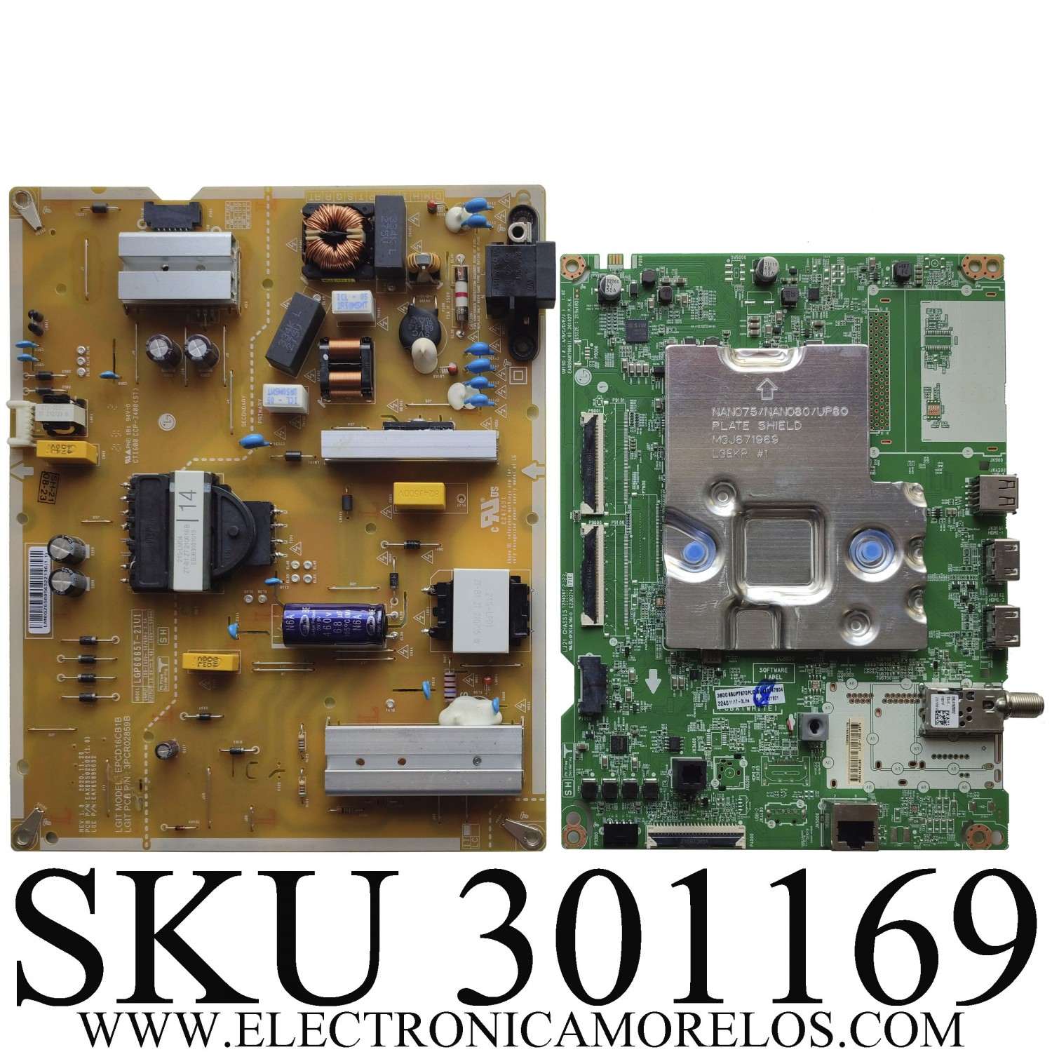 KIT DE TARJETAS PARA TV LG / MAIN EBT66747604 / EAX69487906(1.0) / FUENTE EAY65895632 / EAX69502502(1.0) / PANEL NC650TQG-AAKH3 / MODELO 65UP7670PUC.BUSYLKR