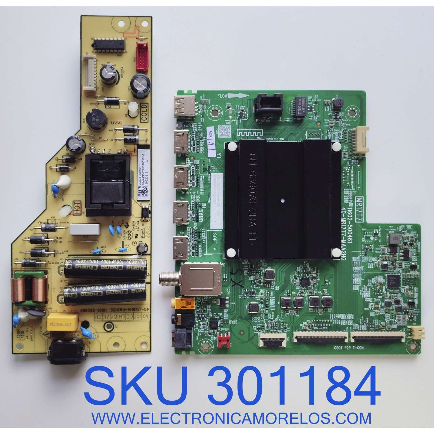 KIT DE TARJETAS PARA TV TCL / MAIN 30800-000515 / 40-MR17T7-MAA2HG / FUENTE 30805-000154 / 40-L12DH4-PWD1CG / 11601-500069 / PANEL LVU500NDEL HS9W46 / MODELO 50S455