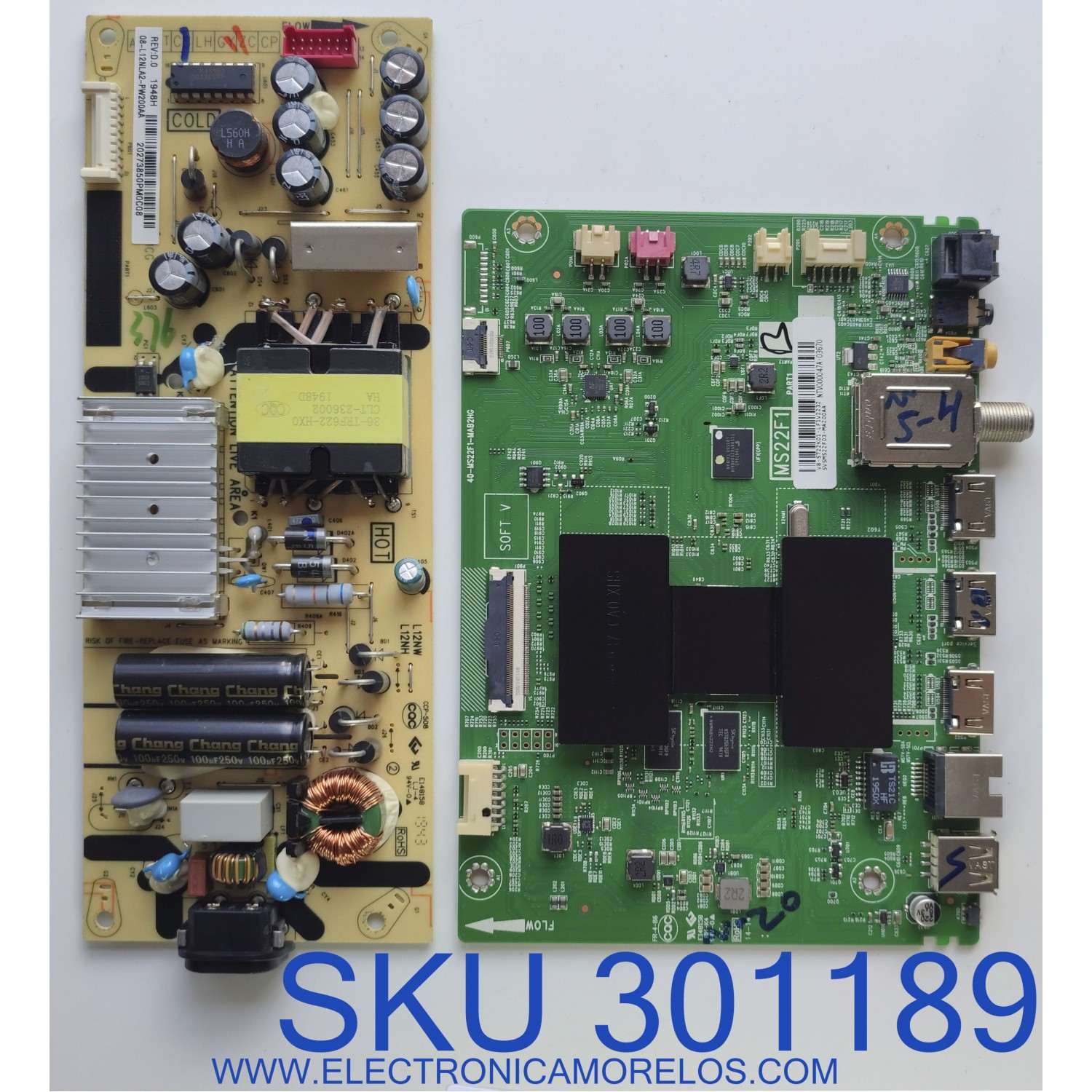 KIT DE TARJETAS PARA TV TCL / MAIN SVSMS22F03-MA200AA / 40-MS22F1-MAB2HG / FUENTE 08-L12NLA2-PW200AA / L12NW / PANEL LSC550FN11 / MODELO 55S423