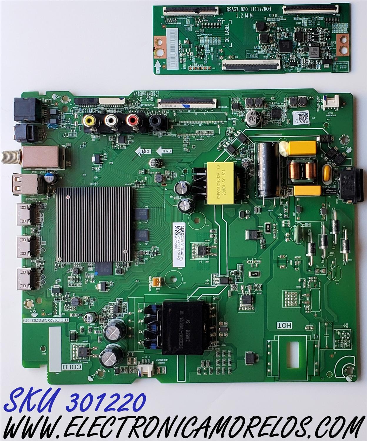 KIT DE TARJETAS PARA TV TOSHIBA·FIRE TV 4K·UHD·HDR / NUMERO DE PARTE MAIN FUENTE 323231 / TPD.T962X3.PC702 (T) / 3TE43N23065Y / T-CON 308380 / RSAG7.820.11117/ROH / PANEL HD425Y1U71-T0L5\S1\SM\ROH / DISPLAY HV430QUB-F70 / MODELO 43C350LU