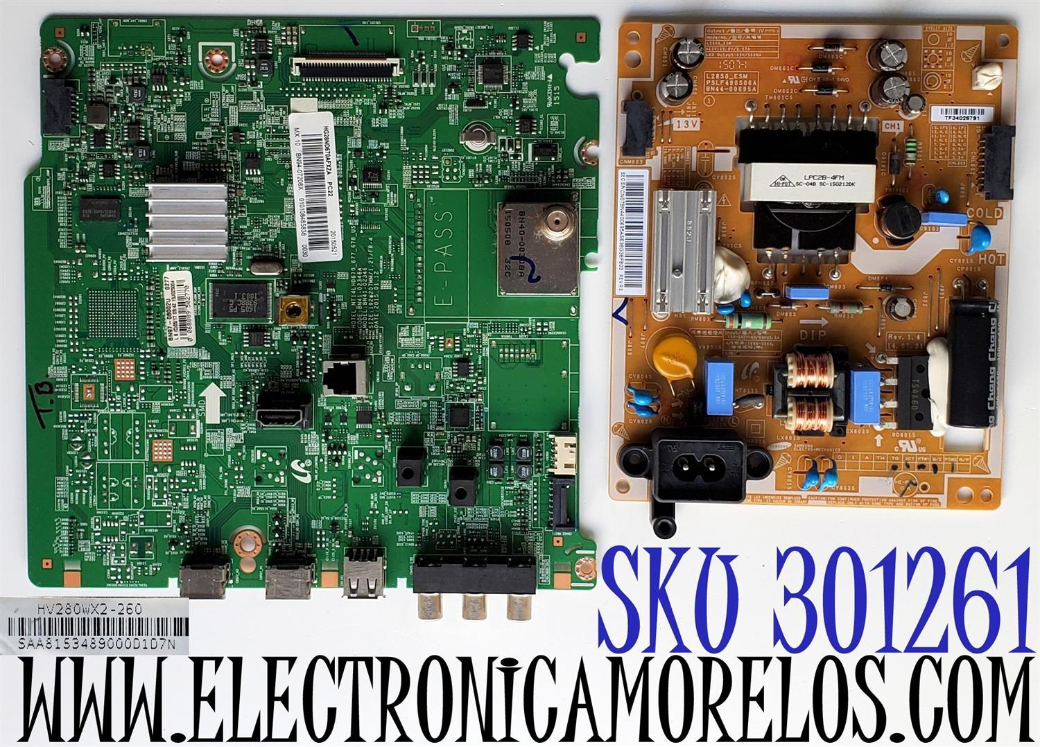 KIT DE TARJETAS PARA TV SAMSUNG / MAIN BN94-07208X / BN41-02346A / BN97-08002U / BN9407208X / FUENTE BN4400695A / L28S0_ESM / PSLF490S06A / BN44-00695A / DISPLAY HV280WX2-260 / MODELOS HG28ND670AFXZA TS01 / HG28ND670AFXZA LS02 / UN28J4 / UN28J5