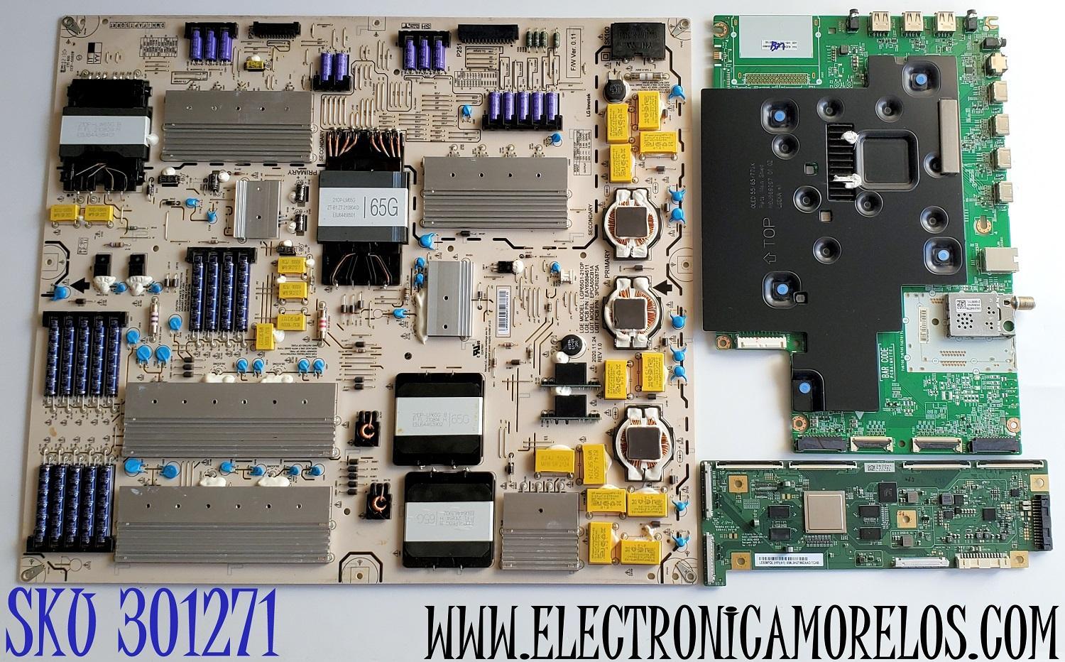 KIT DE TARJETAS PARA TV LG OLED / MAIN EBT66648801 / EAX69789401 / T-CON 6309E / 6870C-0852B / LE650AQD-ENA1-TJA / LE650PQL (HP)(A1) / FUENTE EAY65894511 / LGP65G1-21OP / LE650AQD / AC650AQL CPA1_RS / HV750QUB-F91 / OLED65G1PUA / OLED65G1PUA.DUSPLJR