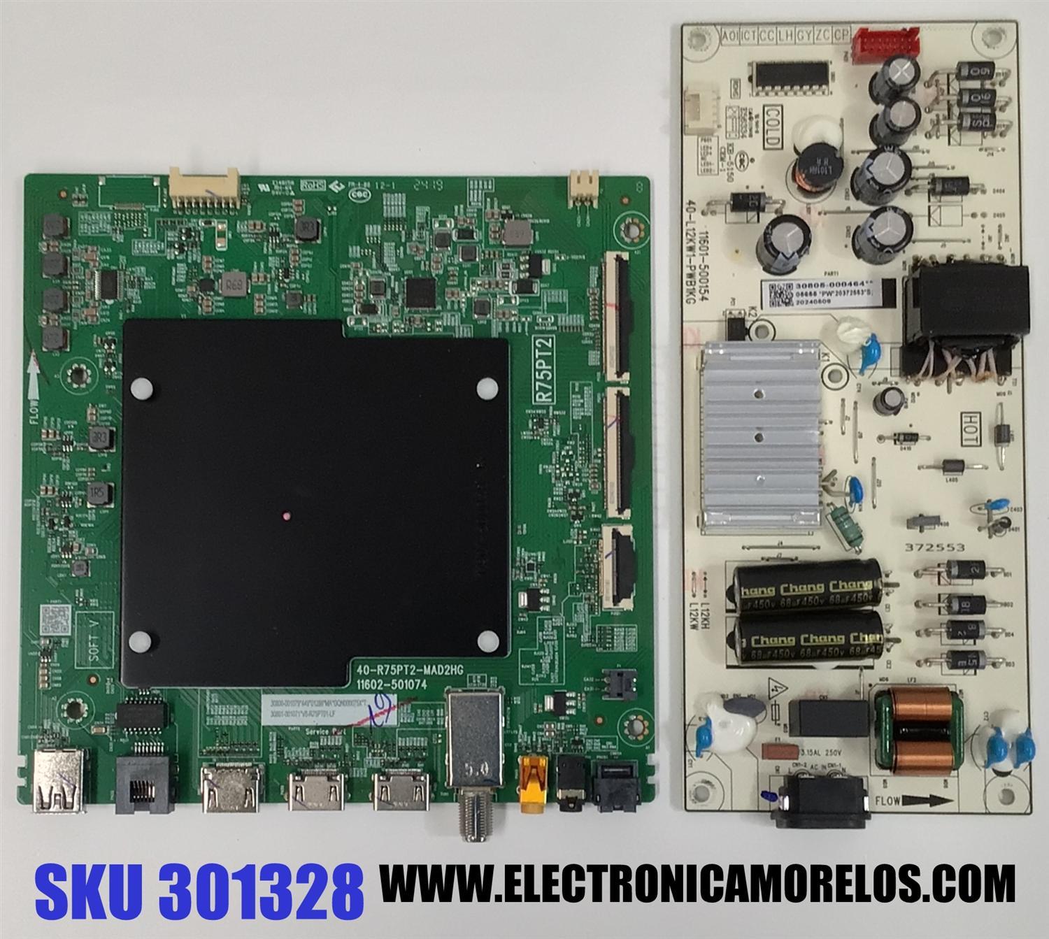 KIT DE TARJETAS PARA TV TCL / MAIN 30800-001079 / 40-R75PT2-MAD2HG / 11602-501074 / FUENTE 30805-000464 / 40-L12KW1-PWB1KG / 11601-500154 / PANEL LVU500NDAL / DISPLAY V500DJ8-Q01 F4  / MODELO 50G31