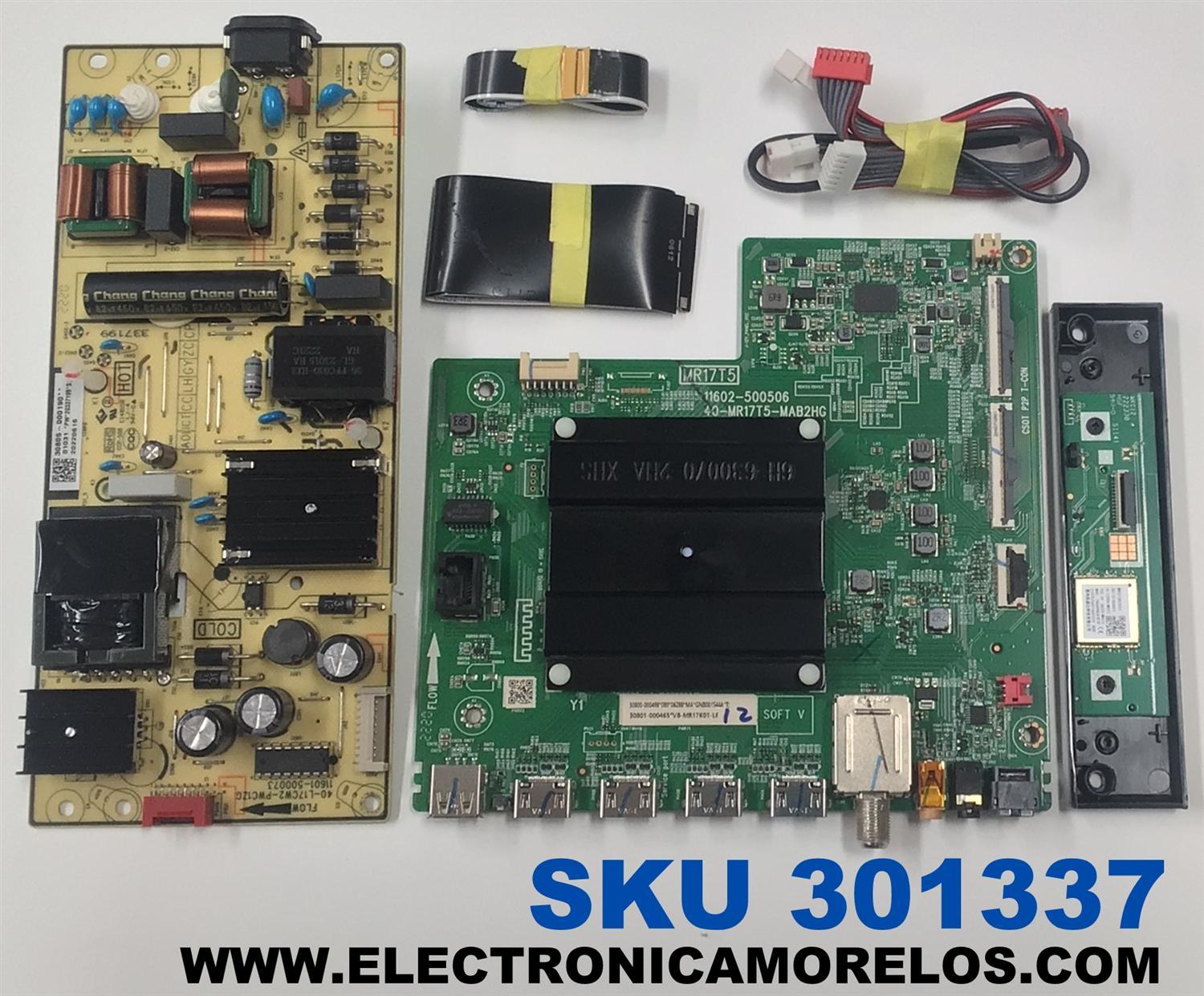 KIT DE TARJETAS PARA TV TCL ORIGINAL / NUMERO DE PARTE 30800-000498 / 40-MR17T5-MAB2HG / 30801-000465 / V8-MR17K01-LF / 11602-500506 / FUENTE 30805-000190 / 40-L17CW2-PWC1ZG / 11601-500073 / PANEL LVU650NDEL / DISPLAY ST6451D06-3 VER.2.1 / MODELO 65S451