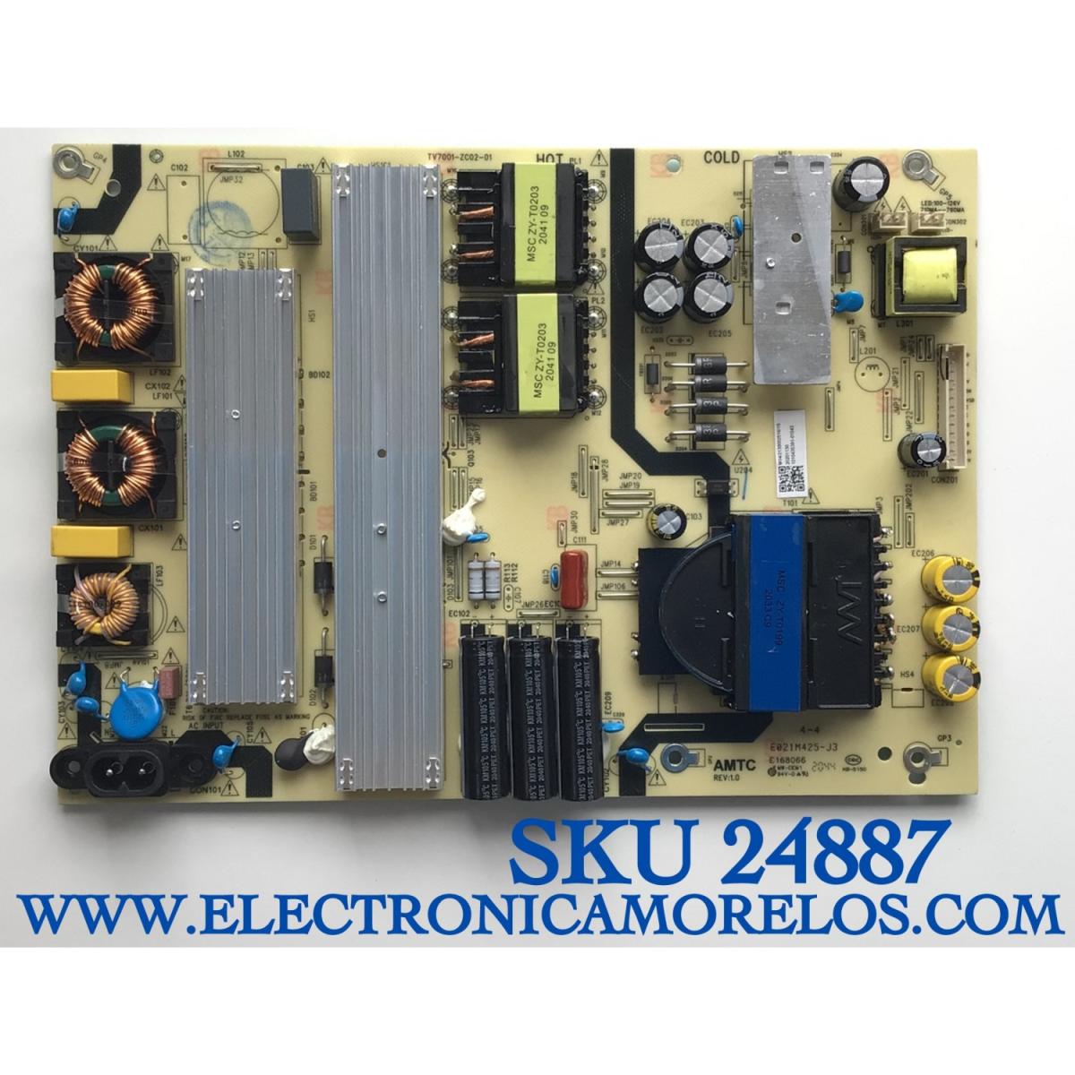 FUENTE DE PODER PARA TV JVC / NUMERO DE PARTE 514C7001M04 / TV7001-ZC02-01 / E021M425-J3 / E168066 / KB-5150 / PANEL´S JE695R3HB9L / T750QVR04.0 / MODELOS LT-70MAW795 / RTRU7027-US / E4AA70R / 100012588 (70 PULGADAS) / WR75UX4200