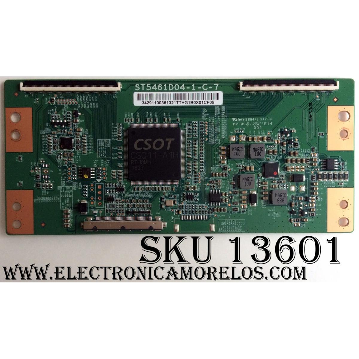 T-CON PARA TV TCL / NUMERO DE PARTE 342911003613 / ST5461D04-1-C-7 / 34291100361321T / PANEL  LVU550CS0T E12 / DISPLAY ST5461D03-3 VER.2.1 / MODELOS 55P605 / 55P607 / 55US57 / 55US57TGAA / 55S401TCAA / 55S401TAAA / 55S403TAAA / 55S405TBBA / 55S405TBCA