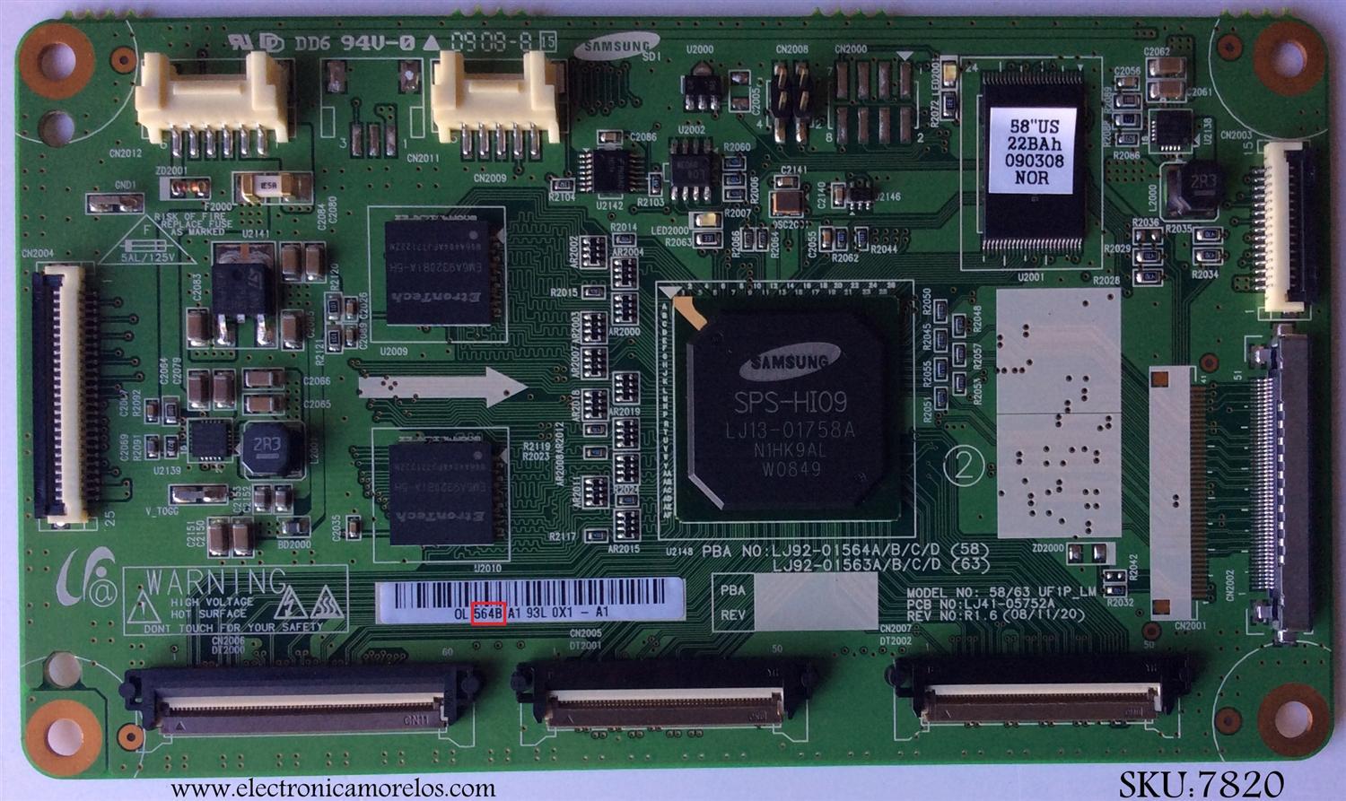 MAIN LOGICA / SAMSUNG BN96-11189A / LJ92-01564A / 564B / LJ92-01563A / LJ41-05752A / MODELO PN58B850Y1FXZA	