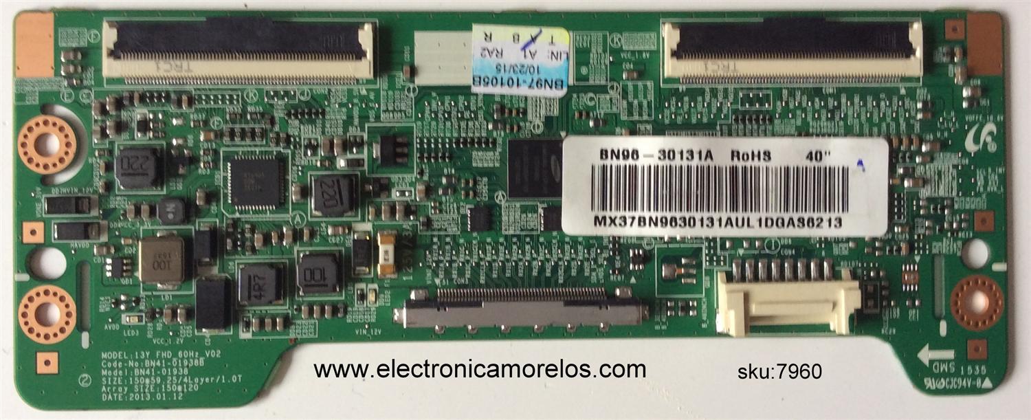 T-CON  / SAMSUNG BN96-30131A / BN41-01938B / BN97-10105B / PANEL CY-DF400BGLV8H / MODELOS UN40H5201AFXZA VF12 / UN40H5201AFXZA VF11 - Imagen 1