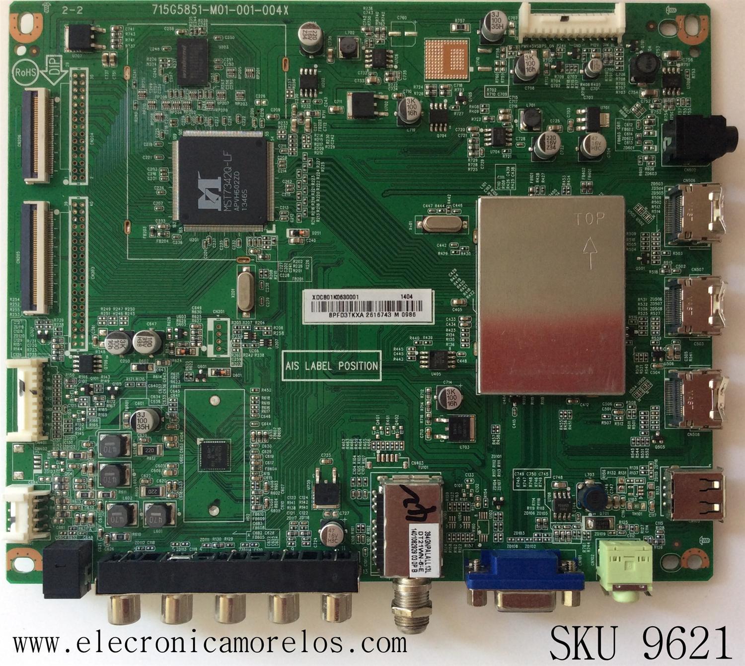 MAIN / SHARP 756TXDCB01K0630 / XDCB01K063 / 715G5851-M01-001-004X / XDCB01K0630001 / PARTE SUSTITUTA (T)TXDCB01K0630001 / PANEL TPT420H2-HVN04 REV:S774A / MODELO LC-42LB150U