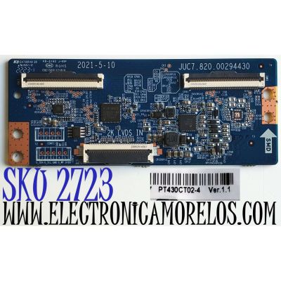T-CON PARA TV WESTINGHOUSE / NUMERO DE PARTE JUC7.820.00294430 / CQC15001121816 / E479849 2D / 18134210034 / 99B21NGT027300 / PANEL C430Y19-5C / DISPLAY PT430CT02-4 VER1.1 / MODELO WR43FX2212