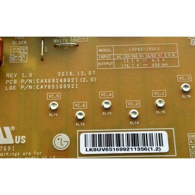 FUENTE DE PODER PARA TV LG / NUMERO DE PARTE EAY65169921 / EAX68248021 / 65169921 / EAX68248021(2.0) / PLDL-L813A / LGP65-19UL6 / 3PCR02459A / DISPLAY LC650EQ9(SM)(A1) / MODELO 65UT770H0UB / 65UT770H0UB.BUSYLOR - Imagen 3