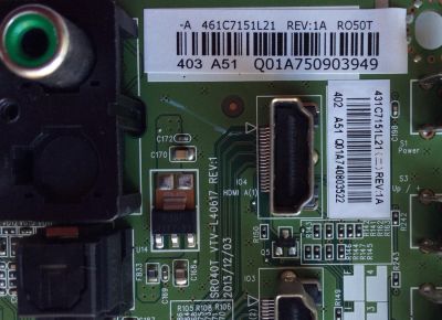 MAIN / TOSHIBA 75037553 / 431C7151L21 / 461C7151L21 / SR040T VTV-L40617 / PANEL V500HJ1-ME1 Rev.C2 / MODELO 50L1400U - Imagen 2