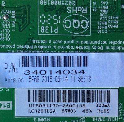 MAIN / FUENTE / ELEMENT H15051130 / 34014034 / 2025A001A0 / LC320TU2A / TP.MS3393.PB851 / MODELO ELEFT326 / PANEL LC320TU2A	 - Imagen 2
