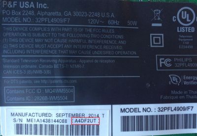 MAIN / PHILIPS A4DF2UT / BA3RM0G0401 4 / MODELO 32PFL4909/F7 / PANEL U44F4XT	 - Imagen 2