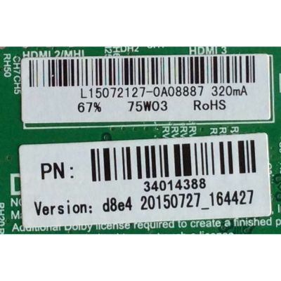 MAIN / FUENTE / SEIKI L15072127 / TP.MS3393.PB851 / 20150727_164427 / MODELO SE43FK / PANEL T430HVN01.2	 - Imagen 2