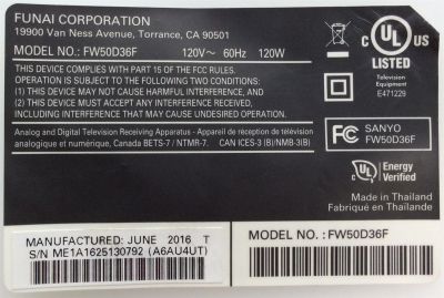MAIN / SANYO FUNAI  A6AU4UT / BA6AU4G0201 1 / MODELO FW50D36F ME1 / PANEL U6AU0XT	 - Imagen 2