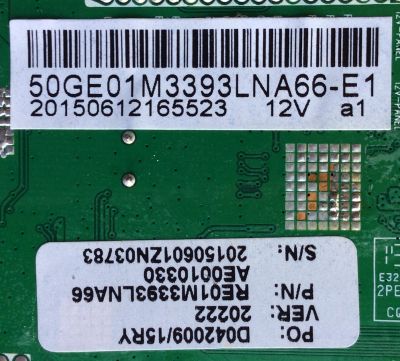 MAIN PARA TV RCA / NUMERO DE PARTE 50GE01M3393LNA66-E1 / RE01M3393LNA66 / AE0010330 / A.20.20222---12-0X / 20150612165523 / D032304/16RY / 20222A / 20160409ZN0195 / PANEL V500HJ3-PE1-12V / MODELO LED50B45RQ - Imagen 2