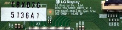 T-CON / LG 6871L-5136A / 5136A / V16_55UHD_TM120_V1.0 / 6870C-0694A / MODELO 55UH6150-UB.BUSWLJR / 55UH6090-UF.BUSWLJR / 55UH615A-UC.BUSWLJR / PANEL LC550EGE(FJ)(M4) - Imagen 2