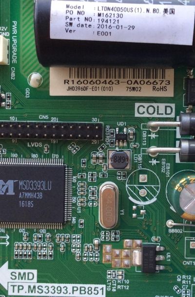 MAIN / FUENTE / (COMBO) / HISENSE 194121 / TP.MS3393.PB851 / LTDN40050US / MODELO 40H3B / PANEL JHD396DF-E01 / V400HJ6-PE1 / VER. E001	 - Imagen 2