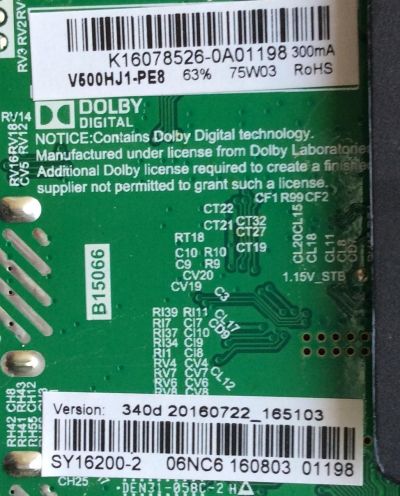 MAIN / FUENTE / (COMBO) ELEMENT K16078526 / SY16200-2 / TP.MS3393.PB801 / MODELO ELEFW5016 / PANEL V500HJ1-PE8	 - Imagen 2