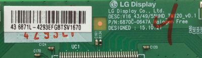 T-CON / LG 6871L-4293E / 6870C-0647A / 4293E / MODELO 43UH6100-UH.BUSWLOR / PANEL NC430DGE-SADP3	 - Imagen 2
