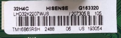 MAIN FUENTE ((COMBO)) PARA TV HISENSE / NUMERO DE PARTE 207305 / RSAG7.820.6670/ROH / 193054 / 4DE30856B / LHD32K2207WUS / PANEL HD315DH-B12 / HD315DH-B12(010)\S6\GM\ROH / MODELO 32H4C - Imagen 2
