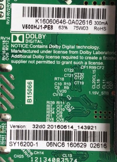 MAIN FUENTE ELEMENT K16060646 / TP.MS3393.PB801 / 32D0 20160614_143921 / SY16200-1 / PANEL V500HJ1-PE8 REV.C7 / MODELO ELEFW5016 - Imagen 2