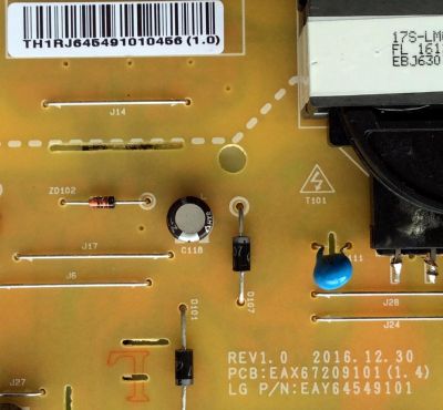 FUENTE DE PODER PARA TV LG / NUMERO DE PARTE EAY64549101 / EAX67209101 / LGP55DJ-17F1 / EAX67209101(1.4) / 64549101 / PANEL NC550DUE-AAFX1 / MODELOS 55LJ5500-UA / 55LJ5500-UA.AUSYLOR / 55LJ550M-UB / 55LJ550M-UB.BUSYLJR - Imagen 2