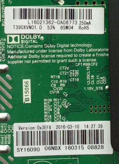 MAIN / FUENTE / (COMBO) / ELEMENT L16021362 / SY16090 / TP.MS3393.PB801 / MODELO ELEFW3916 / PANEL T390XVN01.0	 - Imagen 2