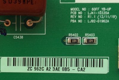 BUFFER / SAMSUNG BN96-25258A / LJ92-01962C / LJ41-10335A / 962C / MODELO PN60F5300AFXZA US01 / PANEL S60FH-YE01 / S60FH-YB03	 - Imagen 2