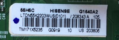 MAIN PARA TV HISENSE / NUMERO DE PARTE 208343 / 203806 / RSAG7.820.6841/ROH / LTDN55K2203WUS(0101) / MODELO 55H5C - Imagen 2