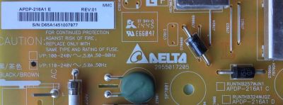 FUENTE DE PODER PARA TV SHARP NUMERO DE PARTE RUNTKB258WJN1 / KB258WJN1 / APDP-216A1 E / MODELO LC-60UD27U - Imagen 2