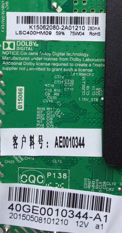 MAIN / FUENTE / (COMBO) RCA K15062080 / 40GE0010344-A1 / TP.MS3393.PB801 / MODELO LED40G45RQ / PANEL LSC400HM09-12V	 - Imagen 2