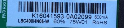 MAIN / KC K16041593 / TP.MS3393.PB801 / MODELO KC40V1 / PANEL LSC400HN05-W	 - Imagen 2