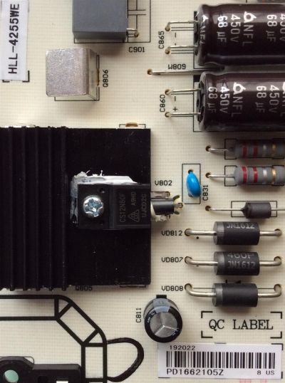 FUENTE DE PODER / SHARP 192022 / HLL-4255WE / RSAG7.820.6389/ROH / MODELO LC-43N7000U / PANEL  HE426HU-B51\XP\GM\ROH - Imagen 2