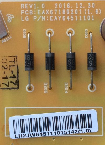 FUENTE DE PODER PARA TV LG ORIGINAL / NUMERO DE PARTE EAY64511101 / EAX67189201(1.6) / LGP49DJ-17U1 / 64511101 / EAX67189201 / DISPLAY HV490QUB-N8F / MODELOS 49UK6090PUA / 49UK6200PUA / 49UK6250PUB / 49UJ6300-UA / 49UJ6300-US / 49UM6900PUA / 49UM6950DUB - Imagen 2