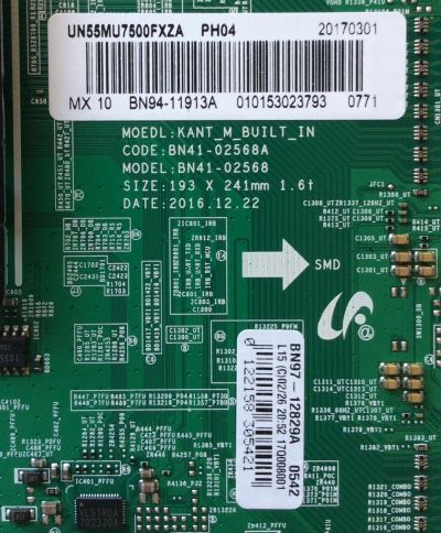 MAIN / SAMSUNG BN94-11913A / BN41-02568A / BN97-12829A / PANEL CY-VK055HGLV3H / DISPLAY BN96-39043A / BN9639043A / MODELOS UN55MU7500FXZA FA01 / UN55MU7500FXZA FC04 - Imagen 2