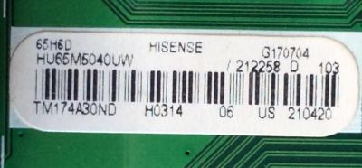 MAIN / HISENSE 212258 / RSAG7.820.6715/ROH / HU65M5040UW / TM174A30ND / 210420 / PANEL´S HD650M5U51-B1\S0\GM\ROH / HD650M5U52-B1 / DISPLAY T650QVN06.1 / MODELO 65H6D - Imagen 2